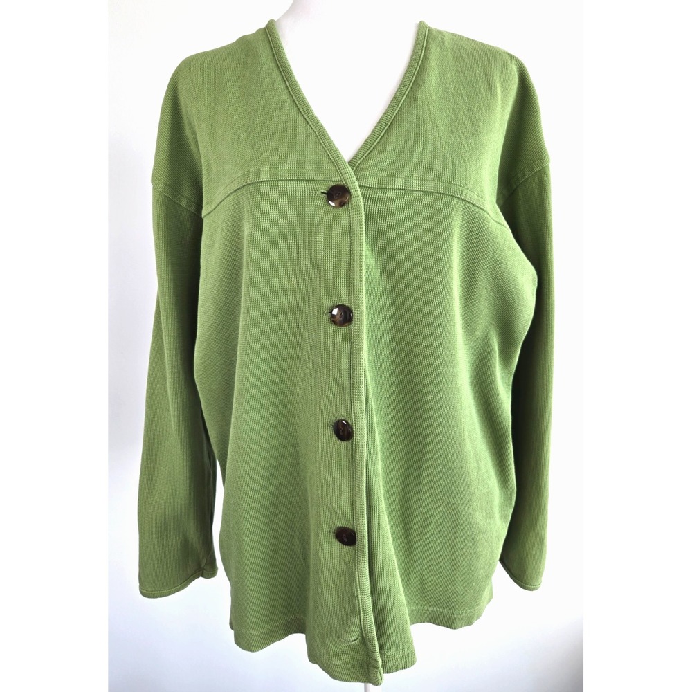 Vintage Susan Martin Green Cotton Cardigan Sweater Button Up Sz M Nostagic Prepp